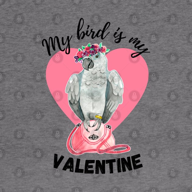 My Bird is My Valentine - Congo African Grey Watercolor by IvyLilyArt